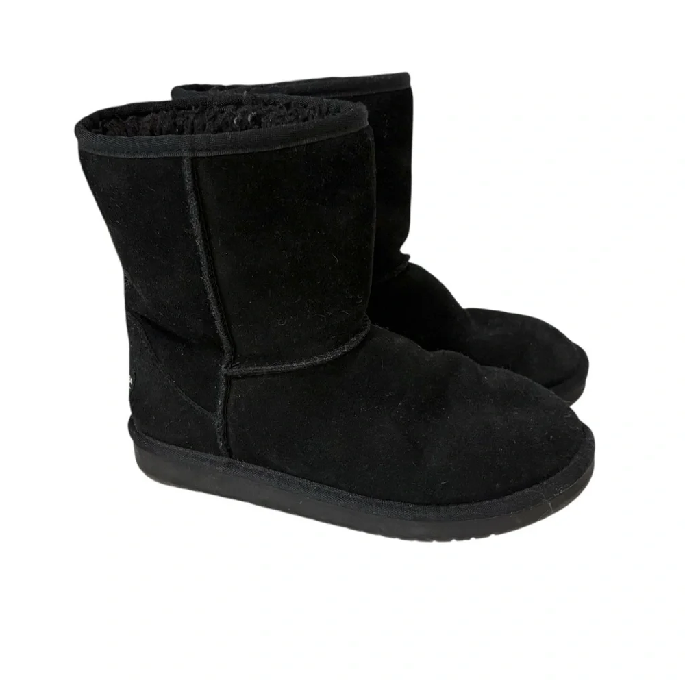 Koolaburra By UGG Size 4 Black Suede Short Winter Boots‎ Neutral Fur Lined Retro
